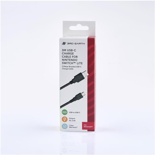 3rd Earth 3M USB-C Charge Cable for Nintendo Switch  (Grey)