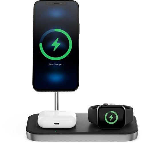 ALOGIC MagSpeed 3-in-1 Wireless 15W Charging Station with 20W Wall Adapter (Black)