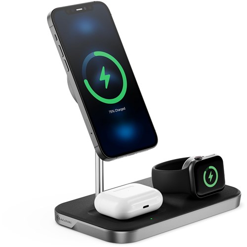 ALOGIC MagSpeed 3-in-1 Wireless 15W Charging Station with 20W Wall Adapter (Black)
