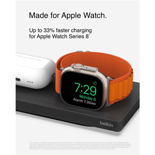 Belkin BoostUp Charge Pro 3-in-1 Wireless Charging Pad with MagSafe (Black)