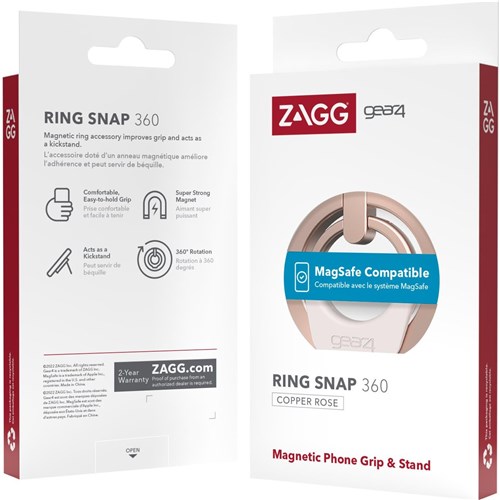 Zagg Snap Ring 360 Magnetic Phone Grip & Stand (Rose Gold/Copper)