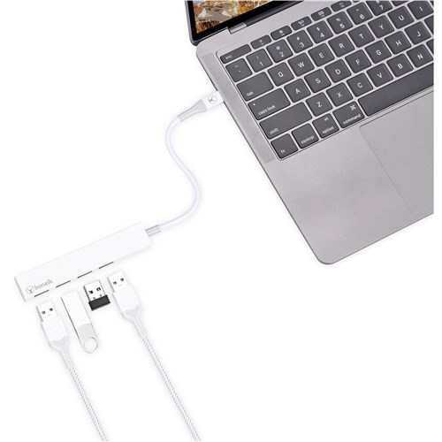 Bonelk Long-Life USB-C to 4 Port USB 3.0 Slim Hub (White)