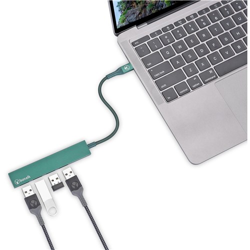 Bonelk Long-Life USB-C to 4 Port USB 3.0 Slim Hub (Green)