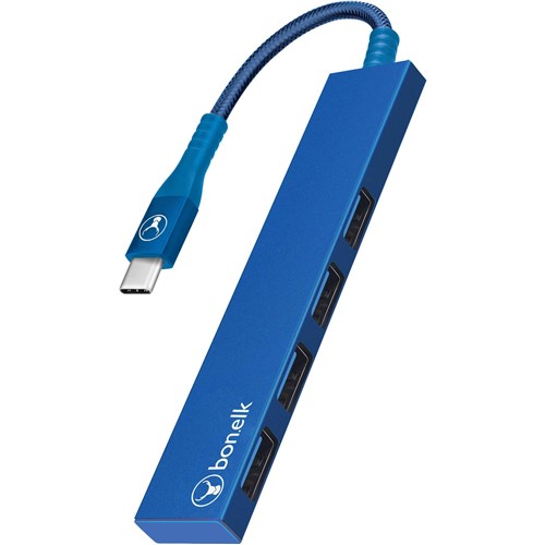 Bonelk Long-Life USB-C to 4 Port USB 3.0 Slim Hub (Blue)