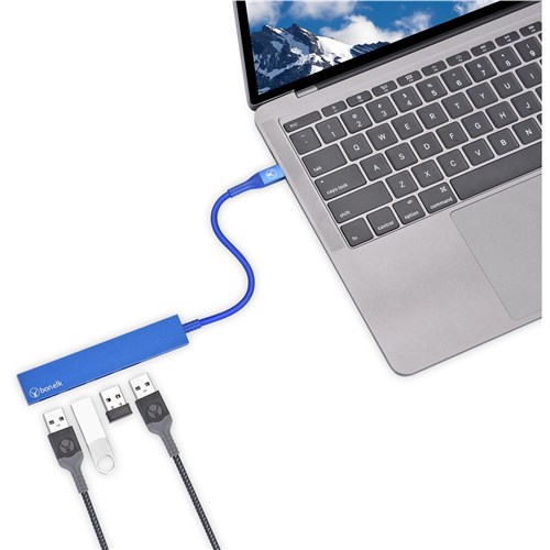 Bonelk Long-Life USB-C to 4 Port USB 3.0 Slim Hub (Blue)