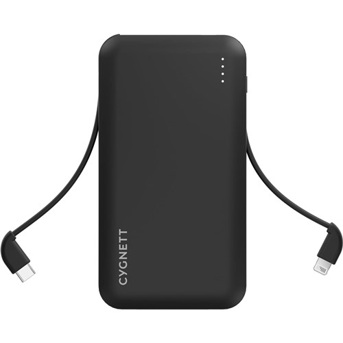 Cygnett ChargeUp Pocket 10K Power Bank with Dual Intergrated Charging Cables (Black)