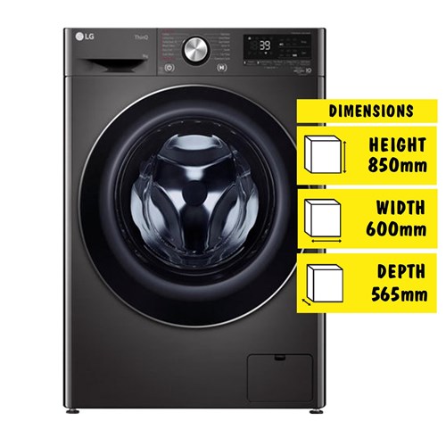 LG WV9-1609B 9kg Series 9 Front Load Washer (Black Steel)