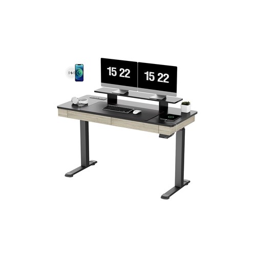 Eureka I55 Two-Drawer Electric Standing Gaming / Office Desk (Rustic Grey)