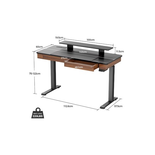 Eureka I55 Two-Drawer Electric Standing Gaming / Office Desk (Walnut)