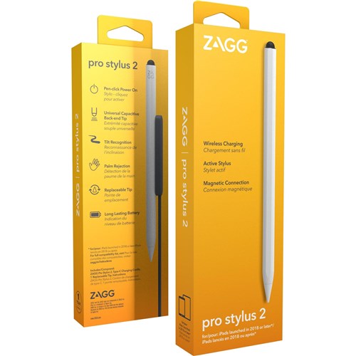 Zagg Pro Stylus 2 Pencil with Wireless Charging Adapter (White)