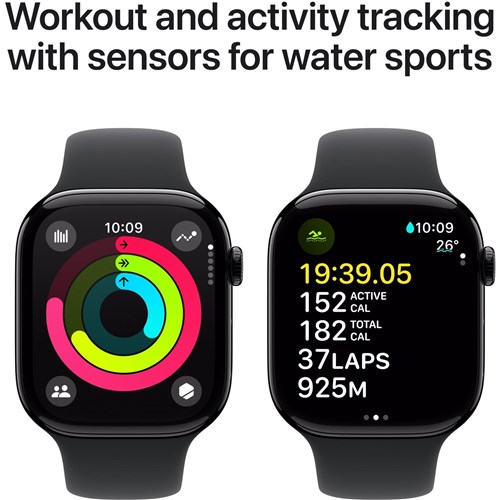 Apple Watch Series 10 46mm Jet Black Aluminium Case GPS + Cellular Sport Band (S/M)[Black]