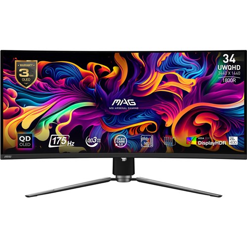 MSI MAG 341CQP 34' UWQHD 175Hz QD-OLED Curved Gaming Monitor