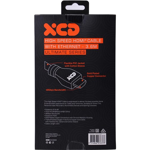 XCD Essentials Ultra High Speed Braided HDMI Cable with Ethernet 4K/8K 3.6m V2