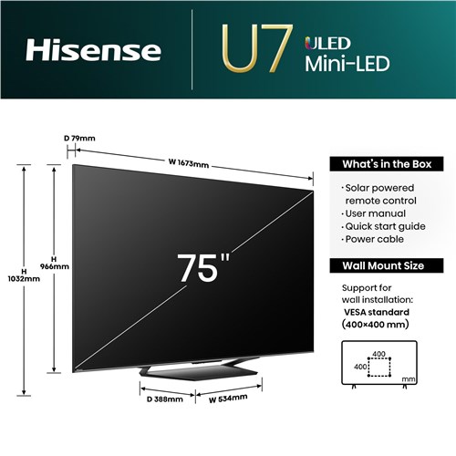 Hisense 75' U7NAU ULED Mini-LED 4K Smart TV [2024]