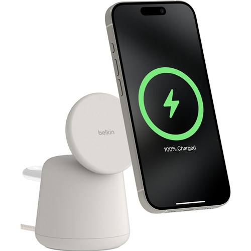 Belkin BoostCharge Pro 2-in-1 Wireless Charging Dock with Qi2 15W (Sand)