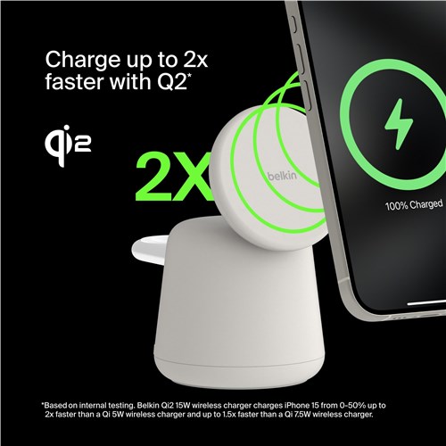 Belkin BoostCharge Pro 2-in-1 Wireless Charging Dock with Qi2 15W (Sand)