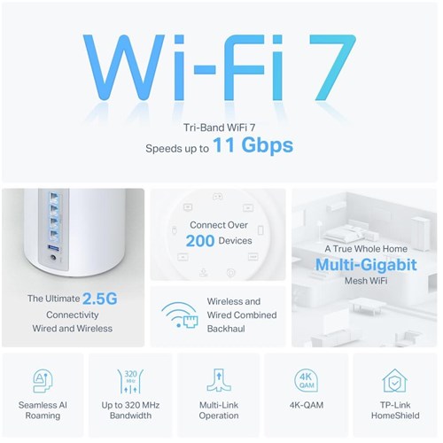 TP-Link Deco BE11000 Tri-Band Whole-Home Mesh Wi-Fi 7 System (3-pack)