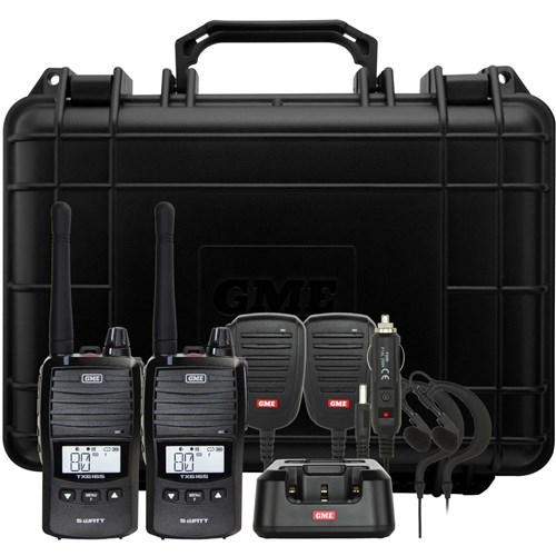 GME TX6165TP 5/1 Watt UHF CB Handheld Radio with Accessories (Twin Pack)
