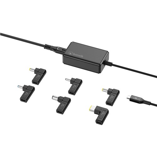 Bonelk Long-Life 65W GaN Multi-Device Laptop Charger. in-built Cable 1.5m (Black)