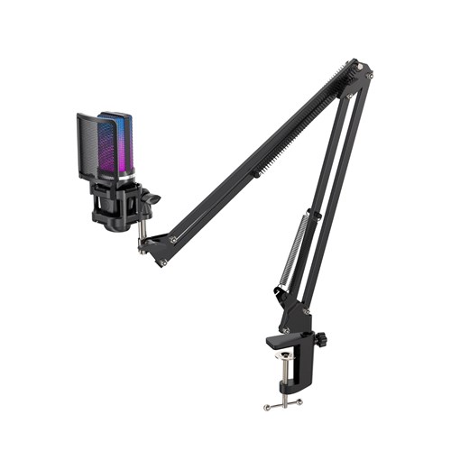Playmax RGB Black Microphone with arm and Tripod