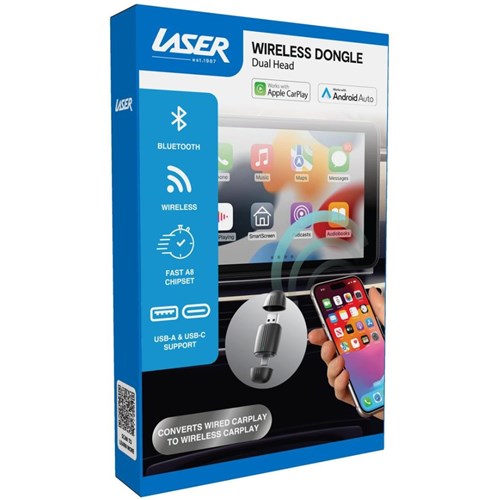 Laser Wireless Dongle for CarPlay/Android Auto with USB-A + USB-C