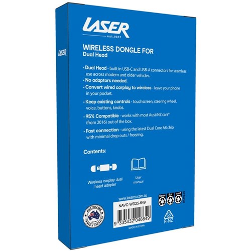 Laser Wireless Dongle for CarPlay/Android Auto with USB-A + USB-C